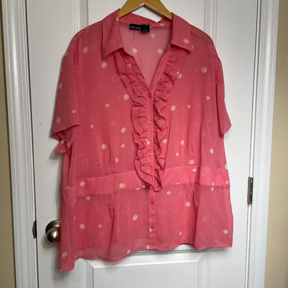 Prima Anna Pink Polka Dot Ruffle Front Blouse
